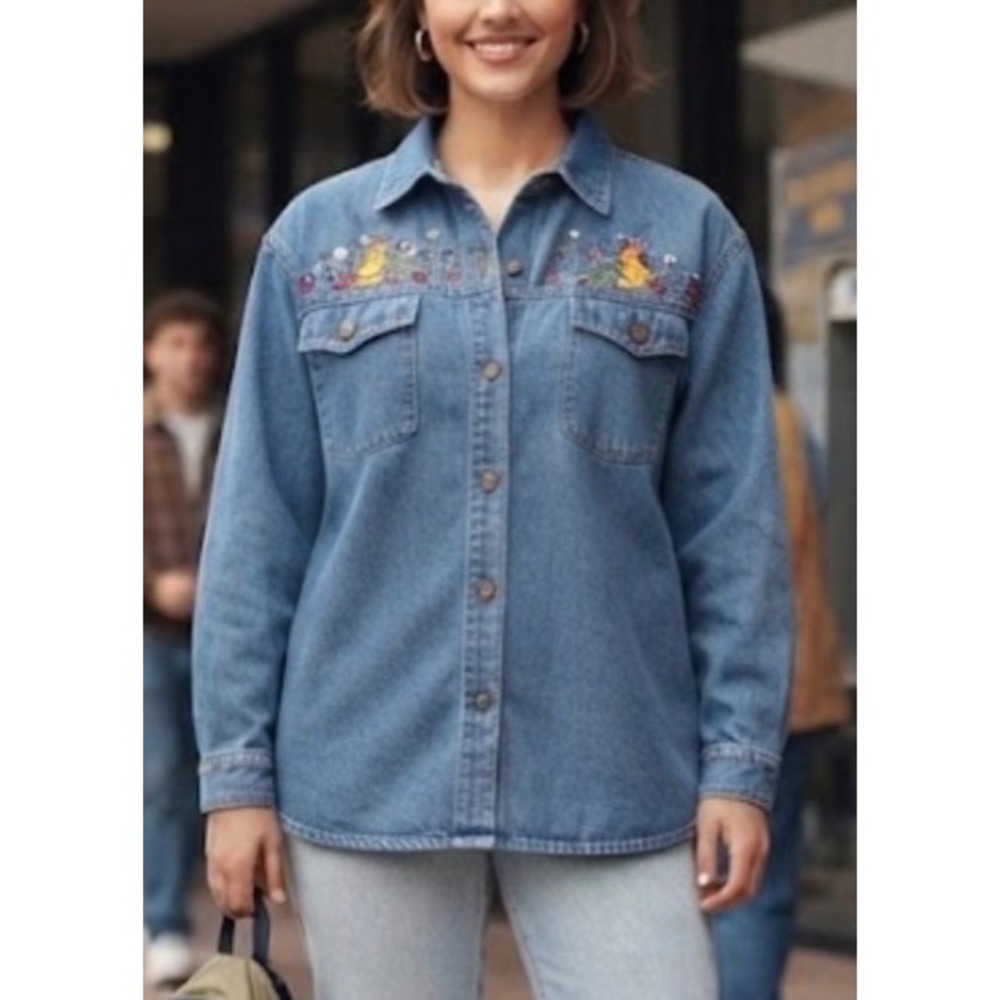 Vintage Disney Winnie the Pooh Piglet Denim Jacket Blue Embroidered XXL 90s